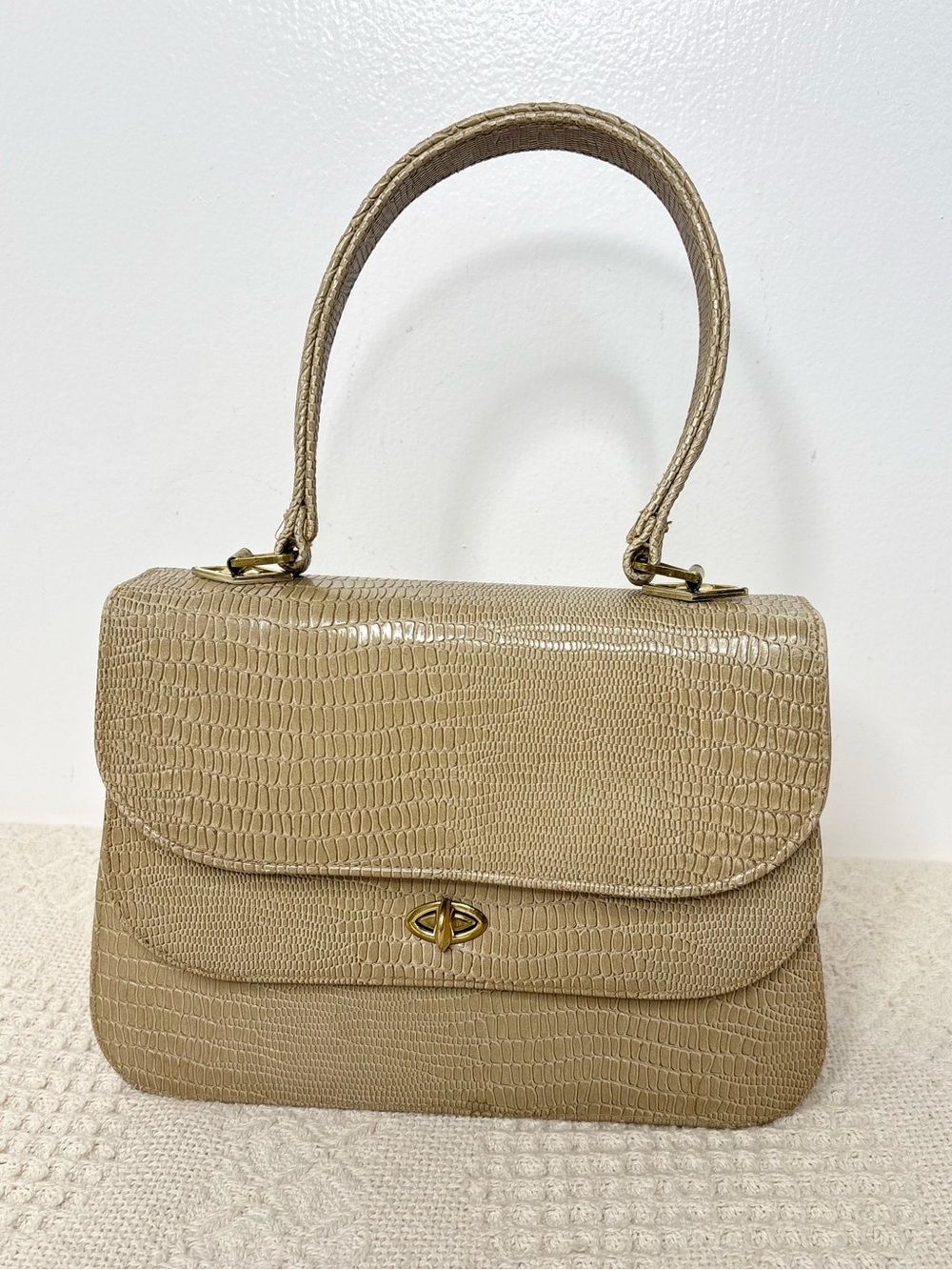 MCM Vintage Meyers Taupe Faux Lizard Satchel Handbag Double Entry Top Handle